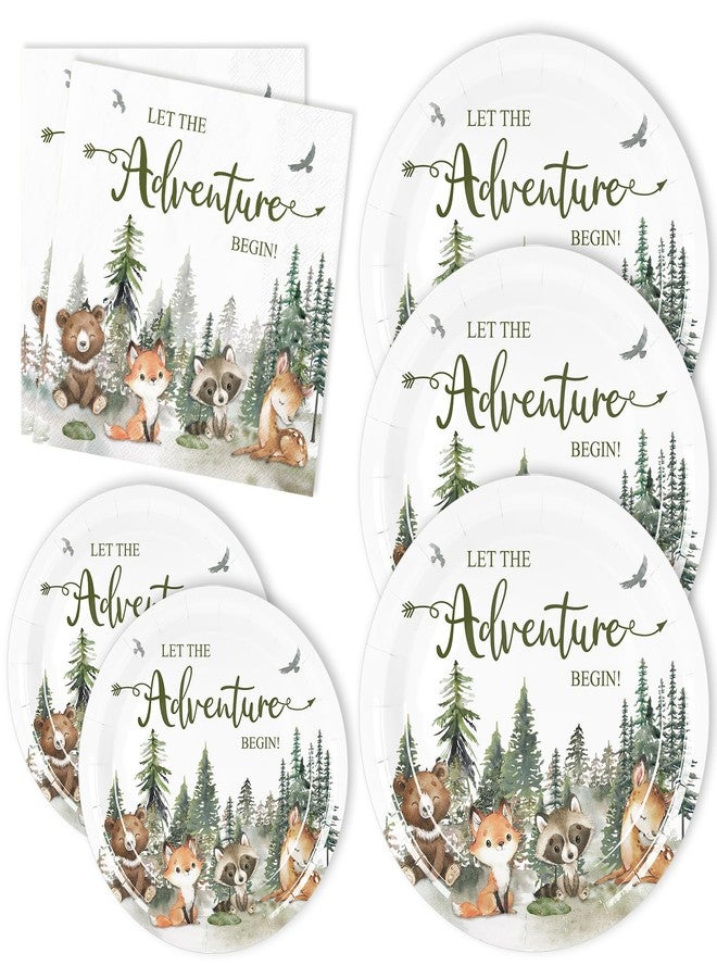 Whaline 72Pcs Let The Adventure Begin Party Supplies Baby Shower Plates Napkins Tableware Set Adventure Awaits Disposable Tableware For Baby Shower Birthday Adventure Party Table Decor Serve 24 - Image 1